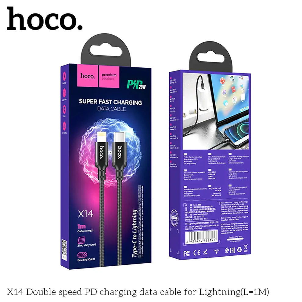 Cable Tipo-c A Lightning Hoco X14 2MT