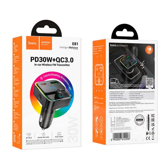 Transmisor Hoco E81 Fantasy, FM, Inalámbrico con PD30 + QC 3,0 USB