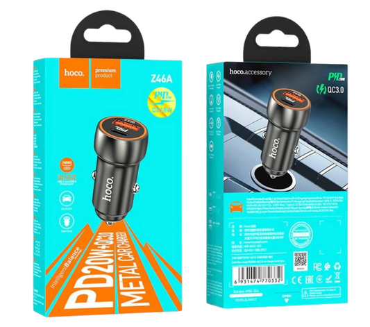 Cargador para auto con salida Tipo-C 20W y USB 18W HOCO Z46A